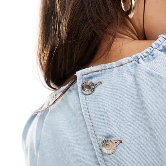 NWT ASOS DESIGN denim raglan puff sleeve top in bleach - Picture 3 of 4